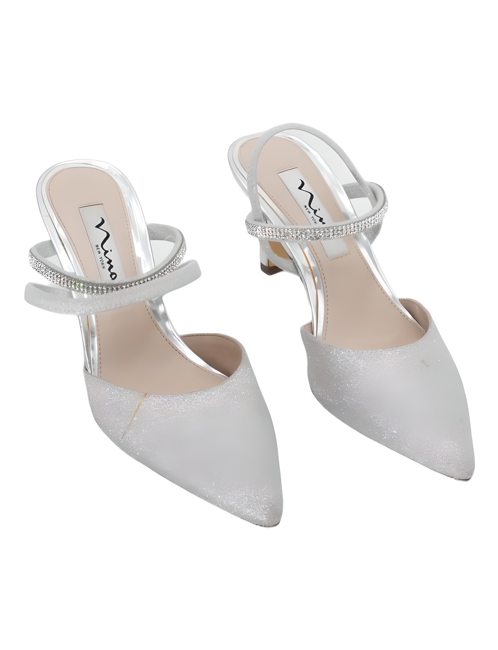 Nina Billie Slingback Pumps Light Silver Glitter 2.5" Heel Size 5.5M